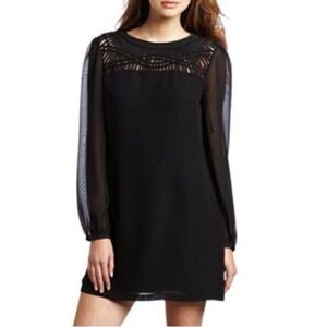 Ted Baker Katia Black Shift Dress Sheer Long Sleeve Crochet Yoke TB SZ 2 | US 6